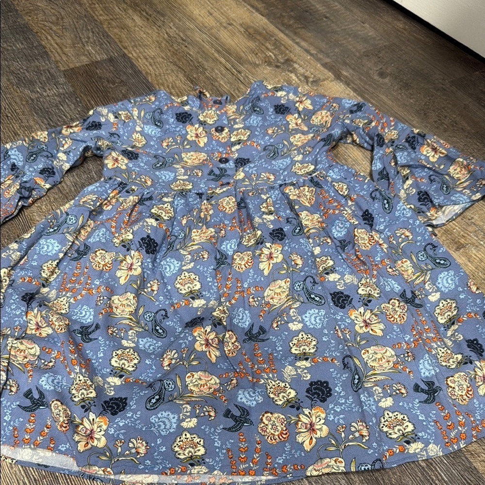 Floral Blue Kids Dress - Picture 6 of 8